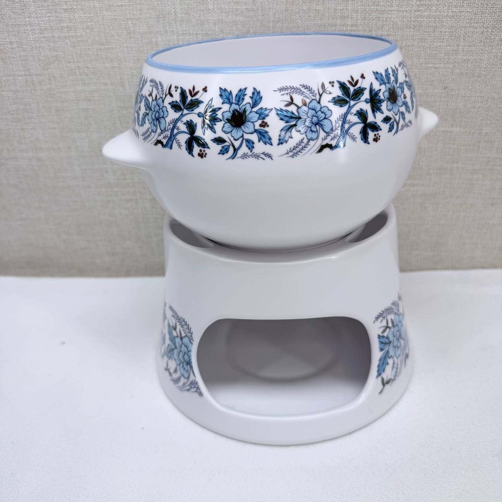 Noritake Progression Blue Moon 9022 Fondue Pot and Warmer Set Vintage Japan
